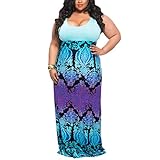 Akmipoem Women Wave Striped Plus Size Scoop Neck Chevron Maxi Long Dress