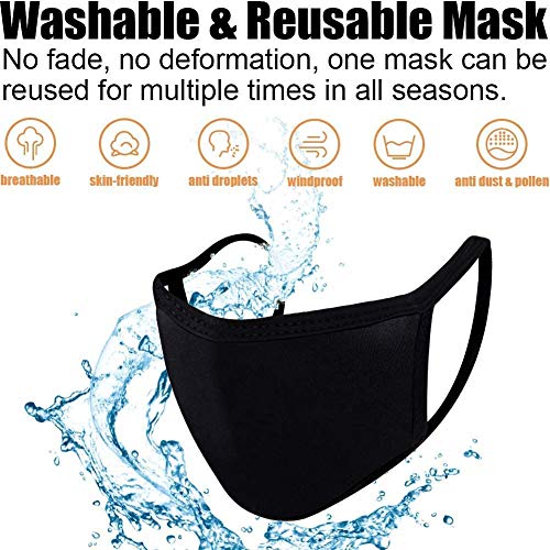 Face Mask Anti Dust Mouth Mask 6 Pcs Unisex Mouth Mask Reusable Fashion Mask Anime Face Mask Washable Mask for Cycling Camping Travel for Adults, Black