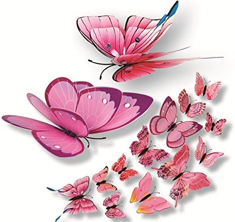 12PCS 3D PVC Pink Butterfly Style Wall Sticker Decals for Wall Decor Home Decor Wall Art Kids Room Bedroom Living Room Decor With Magnet