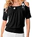 Lovaru Women's Casual Cold Shoulder Tops Short Sleeve T-Shirt, XL Black