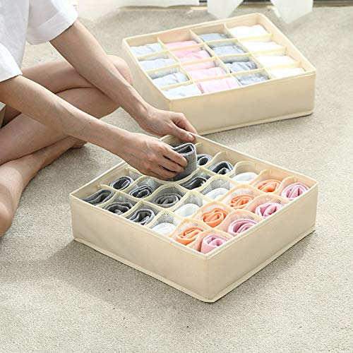 Stylifing Foldable Cloth Storage Box Closet Dresser Drawer Organizer Soft Fabric Baskets Bins Containers Divider for Panties,Underwear, Ties,Bras, Socks, Lingerie(Beige-16 Cells) - Thumbnail 2
