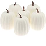 Woration High-Grade Fake Pumpkins Sets Artificial Milk White Pumpkin Decoration for Fall Harvest Halloween Thanksgiving Party