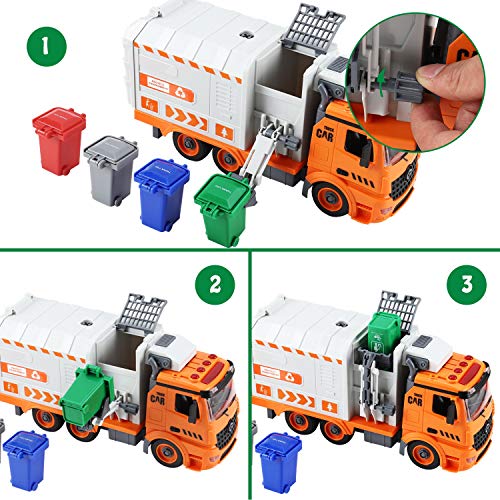 Garbage truck toys for boys, flanney diy friction powered waste