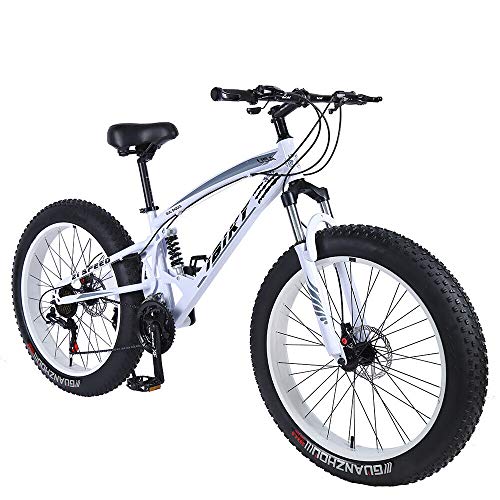 ibiky 26 inch Mountain Bike,Hybrid Fat Tire Snow Bicycle with 21 Speed and Suspension/Dual Disc
