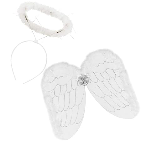 German Trendseller® Heiliges - Engels - Kostüm Set - Deluxe ? Heiligenschein + Engelsflügel ? Weiß ? Amor ? Engel Set