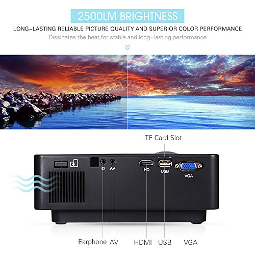 Projector,Full HD 2500Lumens Video Projector, Joyhero Portable Mini LED Projector 1920x 1080 Support 1080P HD for Home Cinema Theater Entertainment, Support PS4,Xbox HDMI/TF Card Slot/USB/VGA.(Black) - Thumbnail 4