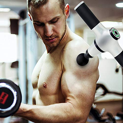 Muscle Massage Gun, Powerful Percussion Cordless Deep Tissue Massager Device with 5 Interchangeable Massage Heads and 3 Speed Settings for Muscle Recovery and Pain Relief