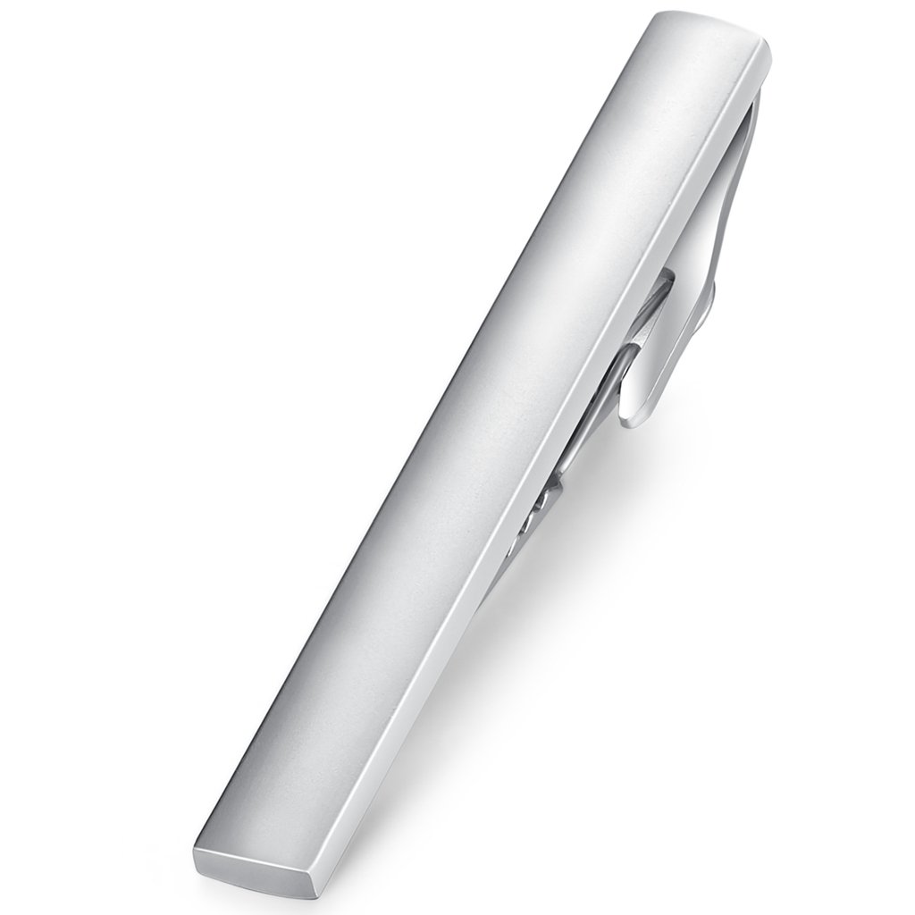 HONEY BEAR 1.97"/2.12"/2.36" Mens Tie clip Bar for Normal Size Tie Business Wedding Gift,5/5.4/6cm (Matte Silver 5.4cm)