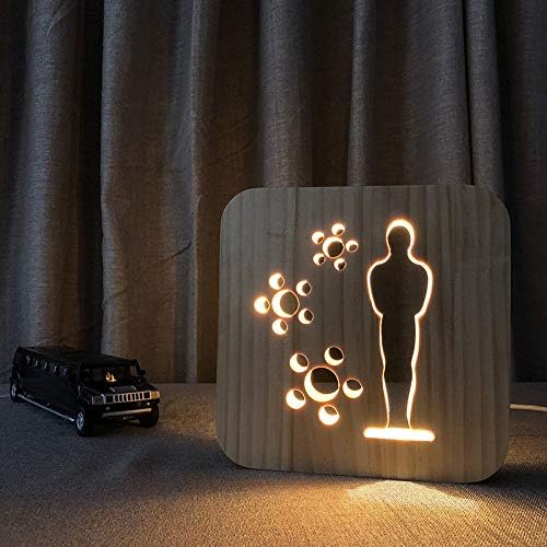 3D Night Light Solid Wood Carving Oscar Xiaojinren Creative Gift Led Night Light [Energy Class A++]