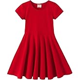 Noomelfish Girls Short Puff Sleeve Dress Summer Casual Knit Swing Twirl Skater Dresses with Pockets (2-12 Years)