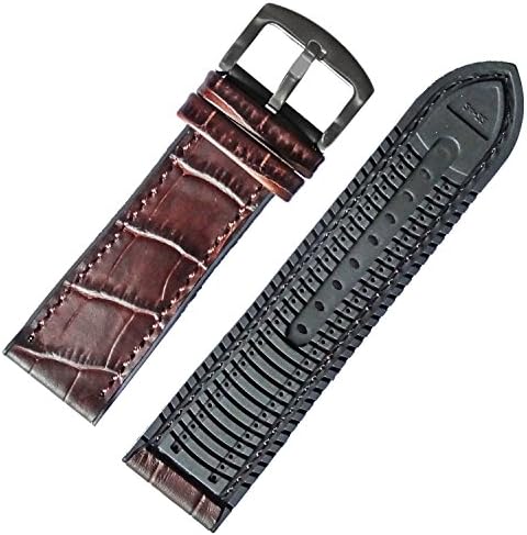 Breathable 18mm 20mm 22mm 24mm Dark Brown Crocodile Grain Leather and Black Rubber Watch Band Strap