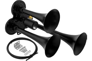 Vixen Horns Train Horn for Truck/Car. 3 Air Horn Black Trumpets. Super Loud dB. Fits 12v/24v Vehicles like Semi/Pickup/Jeep/R