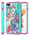 Style4U iPhone 8 Plus/iPhone 7 Plus Case, Hawaiian Flower Shock Resistant Studded Rhinestone Crystal Bling Hybrid Armor Case Cover w/ 1 Stylus [Teal/Hot Pink]