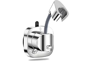 JOMIHONEY Suction Cup Shower Head Holder - Angle Adjustable Spring Arm, Flexible Wall Mount Shower Hose Holder, Removable Hand Held Shower Bracket with Vacuum Lock & Bonus Hook for Bathroom, Kitchen