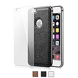 Fintie iPhone 6S Case, [AluFlex Series] Aluminum + TPU Dual Layer Hybrid Bumper with 2 Interchangeable Leather & Transparent Hard Protective Back Covers for iPhone 6 6S, Black Leather + Crystal Clear