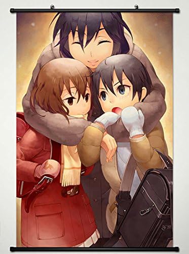 ERASED Wall Scroll Poster Fabric Painting for Anime The Town Where Only I am Missing Sachiko Fujinuma & Kayo Hinazuki & Satoru Fujinuma 13 L
