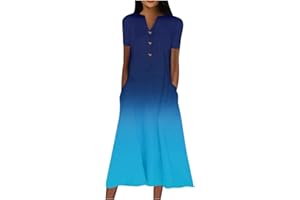 SGASY Summer Dresses for Women 2024 Plus Size Short Sleeve Button Down Boho Midi Sun Dress House Dress with Pockets