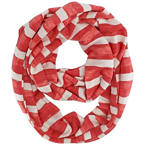 Coral Pink & White Striped Light Infinity Scarf