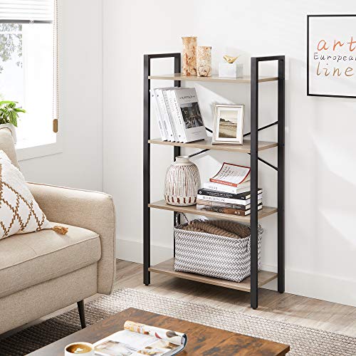 VASAGLE Bookshelf, 4Tier Shelving Unit, Bookcase, Book Shelf, 11.8 x 25.9 x 47.2 Inches, for