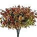 HUAESIN 4 Bunch Fake Flowers for Outside Faux Eucalyptus Leaves Plant Plastic Flowers Shrubs for Pot Vase Filler Bedroom Wedding Hanging Basket Decor Red
