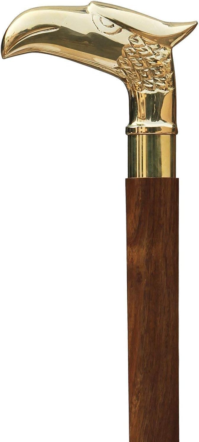 Samara Nautical Brass Eagle Head Walking Stick, Victorian Style, Designer Wood Cane