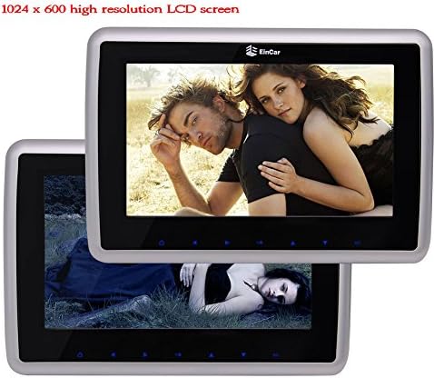 EinCar Ultra-Thin 1024 x 600 10 Inch TFT LCD Digital Screen with Touch Keys Universal 2 pcs Car Headrests Dual Individual Free-Region DVD Players Twin Monitors Support IR FM Transmitter