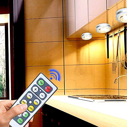 Puck Lights With Remote,Wireless Led Puck Lights Battery Operated, Led Puck Lights With Remote Control, Led Under Cabinet Lighting, Dimmable Closet Light, Battery Powered (diamond pattern puck lights)