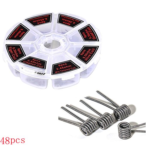 HonsCreat 8 in 1 Prebuilt Coils Kit for Craft Hobby Use, Kanthal A1 Material, 48 Pieces Household Wire Set (0.36ohm 0.45ohm 0.5ohm 0.85ohm)