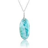 AURA GEMS Natural LARIMAR Crystals Pendant Necklace, Chakra Energy Healing Gemstone, Real Crystal, Birthstone, Beautiful Women Simple Jewelry, Silver Plated Jewelry 18 inch
