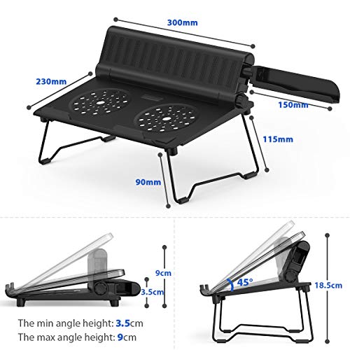 2 in 1 Laptop Notebook Stand with Phone Stand Elekin Adjustable Portable MacBook Stand Foldable Notebook Holder Ergonomic Laptop Riser for MacBook, Air, Pro, Surface Laptop, Ipad, Books to 17”,Black