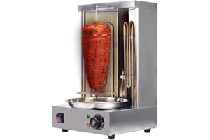 Doner Kebab Machine Electric Shawarma Grill Vertical Broiler Gyro Rotisserie with Meat Catcher Stainless Steel 2 Heating Elem