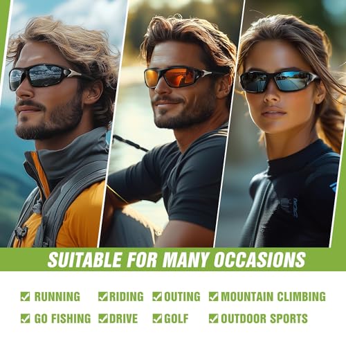 Uniiking® Polarized Sports Sunglasses for Men, Wrap Around UV400 Protection Cycling Glasses, Anti-Glare Men Running Sun Glasses for Riding, Baseball, Fishing, Outdoor (3 Pack)