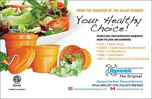 Dynamic E002 Manual Salad Spinner 5 Gallons, Dries up to 6-8 Heads of Lettuce, SD92SC, Orange
