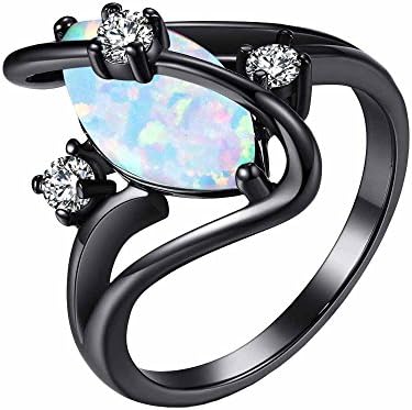 MGIE Marquise Cut White Fire Opal Women's Men's Fashion Jewelry Black Gold Wedding Engagment Ring