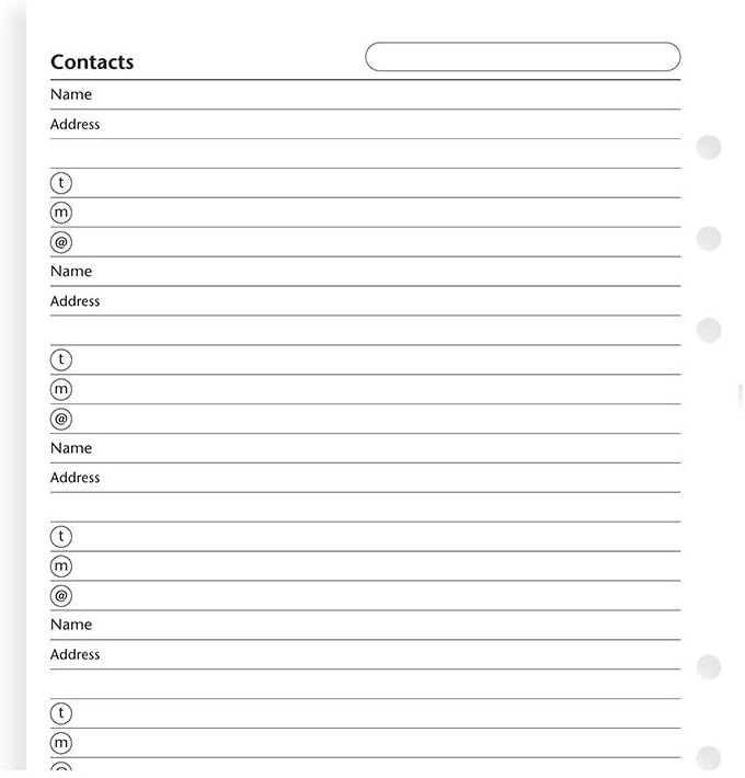 Filofax A5 Size Contacts Name Address And Phone Email Sheets Refill Filofax A5 Size Contacts Name Address And Phone Email Sheets Refill