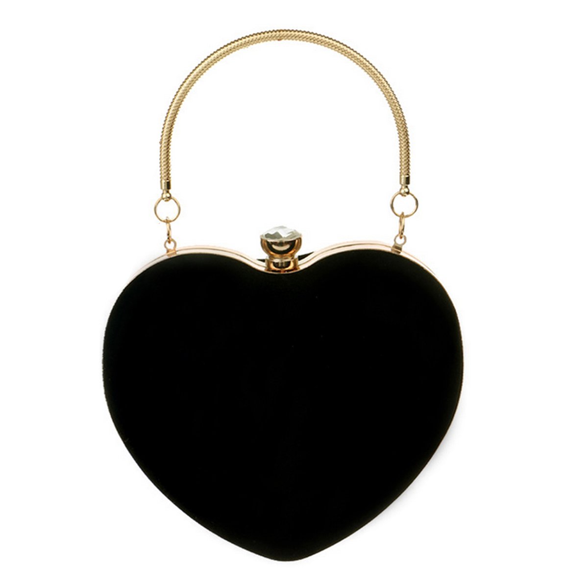 LA HUATE Women Heart Shape Clutch Purse Evening Party Handbag Wedding Bride Crossbody Bag (Black)