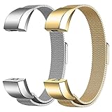 SWEES Metal Bands Compatible for Fitbit Alta HR Bands, 2 Pack Milanese Loop Mesh Stainless Steel Magnetic Wristband Replacement with Fitbit Alta/Alta HR Band Women Men Small Large, Silver, Gold