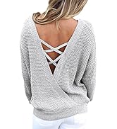 Asvivid Criss Cross V Back Sweaters for Women Long Sleeve Crewneck Knitted Pullover Casual Loose ...