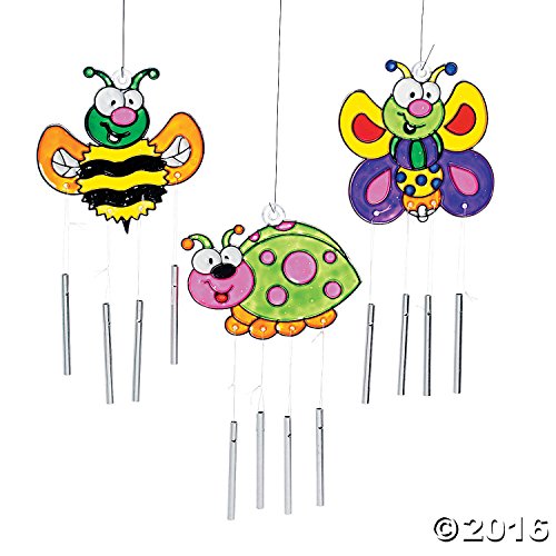 12 Paint Your Own Color Bug Sun Catcher Wind Chimes Kids Craft Suncatchers - Ladybug, Bee, Butterfly