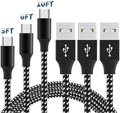 Micro USB Sync Cable, 3 pack (3ft 6ft 10ft/1m 2m 3m) High Speed Charger Cable Nylon Braided Fast Charging Data Cords with Metal Connectors Compatible with Smartphone&Tablets and More Android Devices