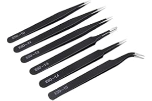 6PCS Precision Tweezers Set, Upgraded Anti-Static Stainless Steel Curved of Tweezers, for Electronics, Laboratory Work, Jewel