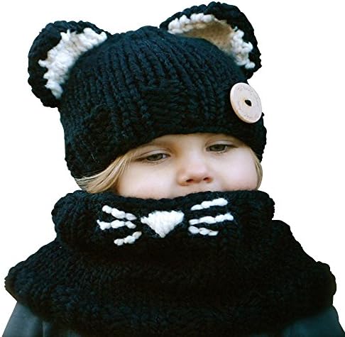 HEEMAA-Winter Kids Warm Fox Animal Hats Knitted Hood Scarf Beanies for Autumn Winter