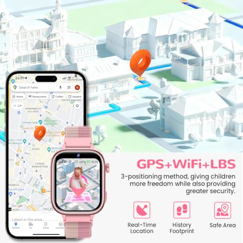 RUXINGX Reloj Inteligente Niño, Smartwatch Niños con GPS y Videollamadas, Teléfono, Chat de Voz, SOS, Modo Escuela, Cámara, Podómetro, Monitor de Sueño, IP68 Impermeable Regalo Niñas y Niños, Rosa