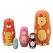 Jollylife 5pcs Nesting Doll Handmade Wooden Cute Cartoon Animals Pattern 6