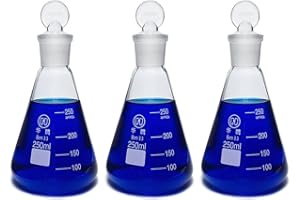 HUAOU 250ml Glass Erlenmeyer Flask Set, 3pcs Laboratory Glassware Flask with Glass Stopper for Chemistry Classroom Home Use, 3.3 Borosilicate Labware Science Flask, Narrow Mouth, Printed Graduation
