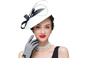 HIMESPORT Vintage Fascinators Pillbox Hat for Women Straw Fedora Wide Brim Ladies Church Sinamay Derby Hats