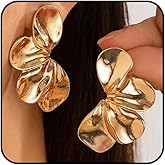 Dainty Gold Statement Flower Drop Earrings for Women Geometric Floral Dangle Stud Earrings Small Silver Petal Dangling Earrings Jewelry Accessories