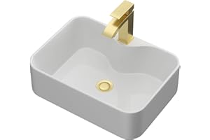 Lofeyo Bathroom Vessel Sink 19" x 15" Rectangle With Gold Faucet And Gold Drain Combo Bowl Sink Bathroom Countertop Rectangular White Farmhouse Lavatory Vanity Sink Basin