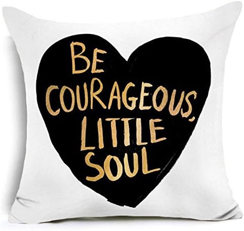 Wisteria Bay Be Courageous Little Soul Super Soft Cushion Cover 18 inch White with Black Heart and Gold Foil Font
