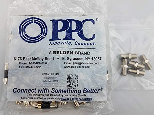 PPC EX6XLPLUS RG-6 Quad Seal Outdoor/Indoor Compression Connector, (Pack of 50) + Qty 5: F-81 F-Type PPC CF81GHZC 3GHZ Coax Barrels Coupler